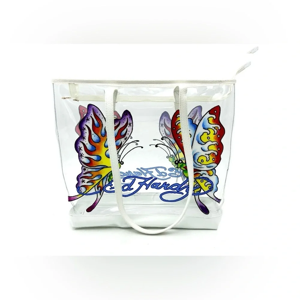 Ed Hardy White Butterfly Tote Bag